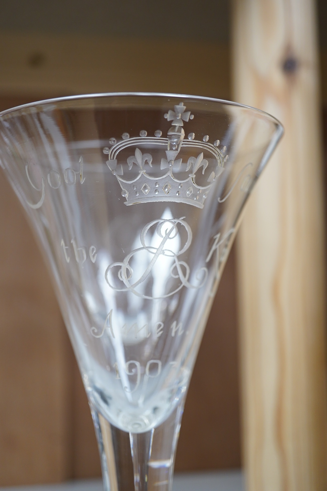 A set of four Whitefriar's etched royal commemorative goblets, tallest 20cm high. Condition - good